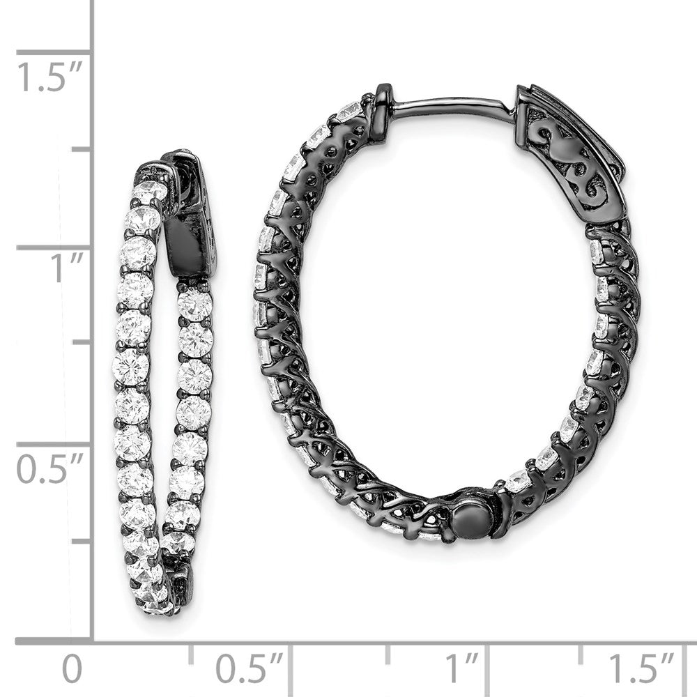 Sterling Silver Shimmer Black Rhodium-Plated 46 Stone 2.25mm Cz In And Out Oval Hinged Hoop Earrings