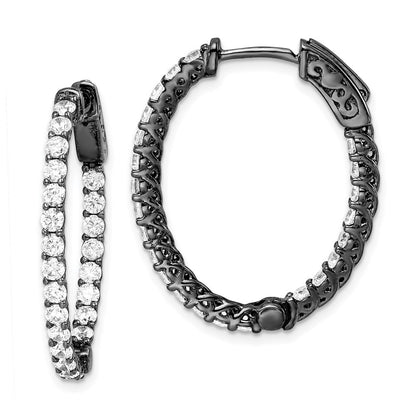 Sterling Silver Shimmer Black Rhodium-Plated 46 Stone 2.25mm Cz In And Out Oval Hinged Hoop Earrings