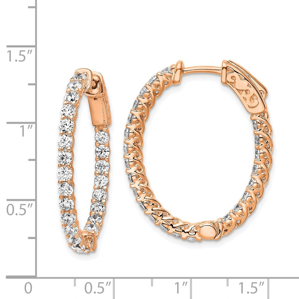Sterling Silver Shimmer Rose-Tone Flash Rose Gold-Plated 46 Stone 2.25mm Cz In And Out Oval Hinged Hoop Earrings