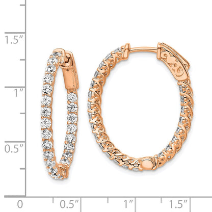 Sterling Silver Shimmer Rose-Tone Flash Rose Gold-Plated 46 Stone 2.25mm Cz In And Out Oval Hinged Hoop Earrings