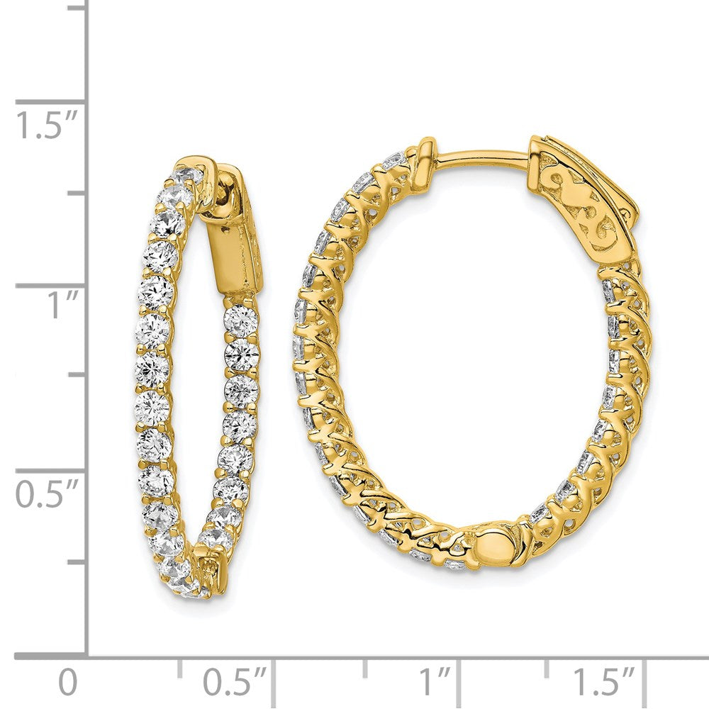 Sterling Silver Shimmer Gold-Tone Flash Gold-Plated 46 Stone 2.25mm Cz In And Out Oval Hinged Hoop Earrings