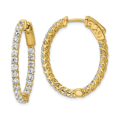 Sterling Silver Shimmer Gold-Tone Flash Gold-Plated 46 Stone 2.25mm Cz In And Out Oval Hinged Hoop Earrings