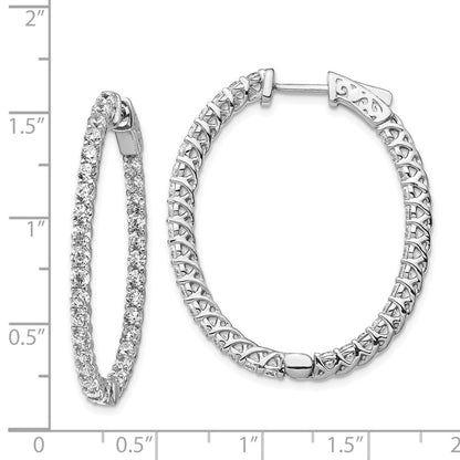 Sterling Silver Shimmer Rhodium-Plated 66 Stone 2.3mm Cz In And Out Oval Hinged Hoop Earrings