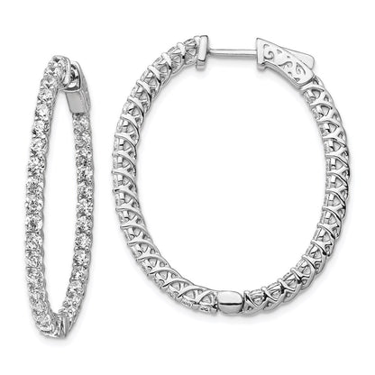 Sterling Silver Shimmer Rhodium-Plated 66 Stone 2.3mm Cz In And Out Oval Hinged Hoop Earrings