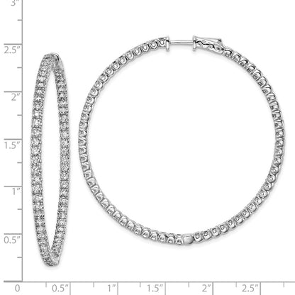 Sterling Silver Shimmer Rhodium-Plated 126 Stone 2.25mm Cz In And Out Round Hinged Hoop Earrings