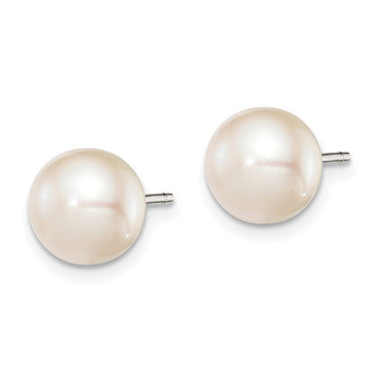 Sterling Silver Rh-Plated 8-9mm White Fw Cultured Button Pearl Stud Earring