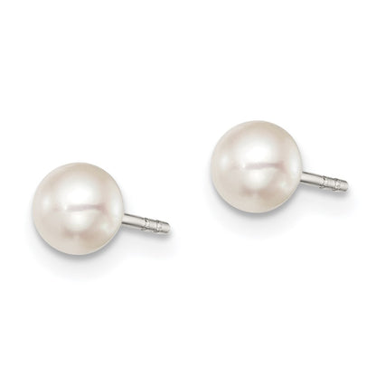 Sterling Silver Rh-Plated 4-5mm White Fw Cultured Button Pearl Stud Earring