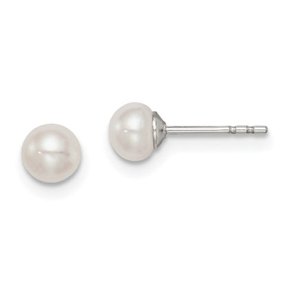 Sterling Silver Rh-Plated 4-5mm White Fw Cultured Button Pearl Stud Earring