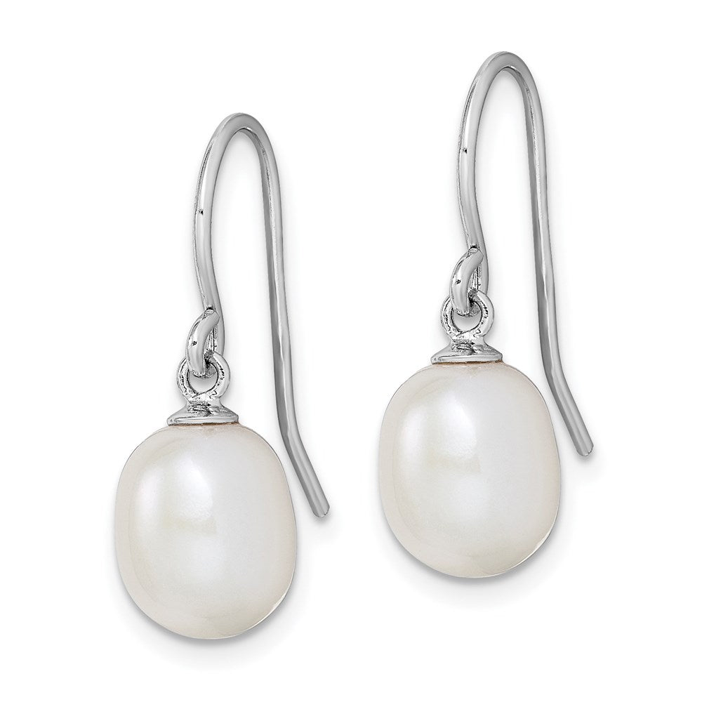 Sterling Silver Rhodium-Plated Polished White 8-9mm Freshwater Cultured Pearl Dangle Earrings
