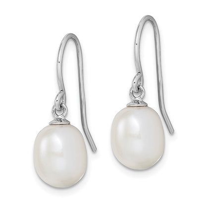 Sterling Silver Rhodium-Plated Polished White 8-9mm Freshwater Cultured Pearl Dangle Earrings