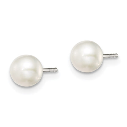 Sterling Silver Rh-Plated 5-6mm White Fw Cultured Button Pearl Stud Earring