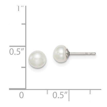 Sterling Silver Rh-Plated 5-6mm White Fw Cultured Button Pearl Stud Earring