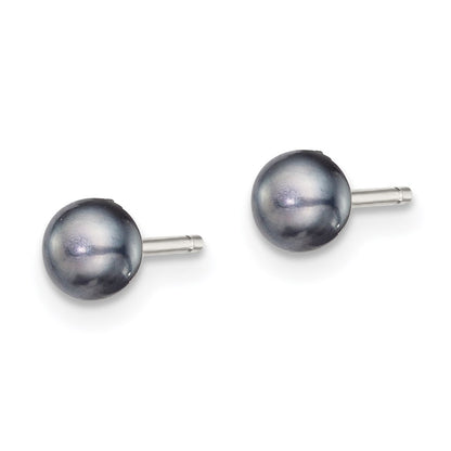 Sterling Silver Rh-Plated 4-5mm Black Fw Cultured Button Pearl Stud Earring