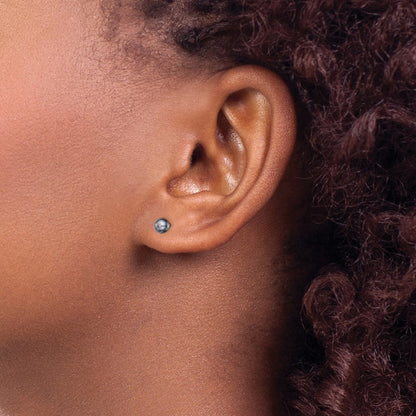 Sterling Silver Rh-Plated 4-5mm Black Fw Cultured Button Pearl Stud Earring