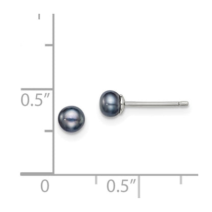 Sterling Silver Rh-Plated 4-5mm Black Fw Cultured Button Pearl Stud Earring