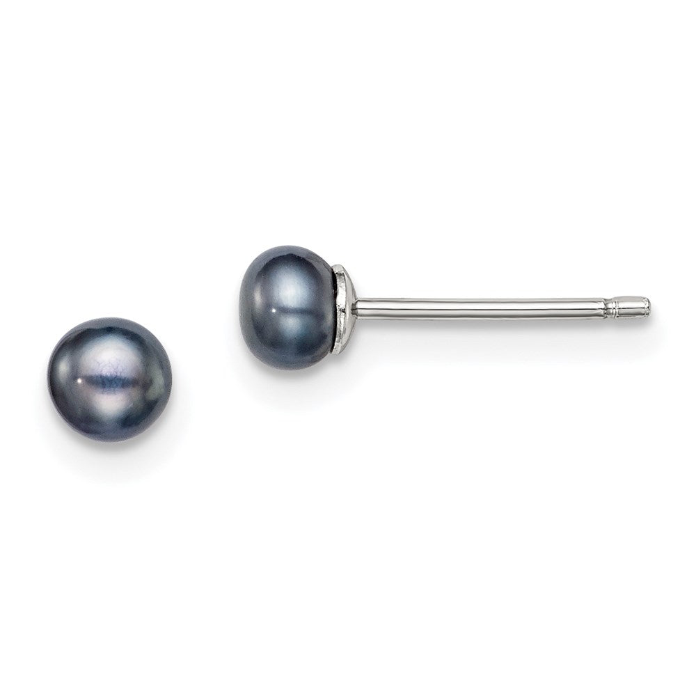 Sterling Silver Rh-Plated 4-5mm Black Fw Cultured Button Pearl Stud Earring