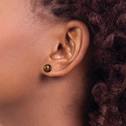 Sterling Silver Rh-Plated 8-9mm Brown Fw Cultured Button Pearl Stud Earring