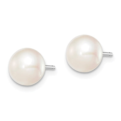 Sterling Silver Rh-Plated 7-8mm White Fw Cultured Button Pearl Stud Earring