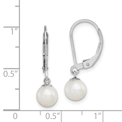 Sterling Silver Rhodium-Plated Polished White 6-7mm Freshwater Cultured Pearl Leverback Dangle Earrings