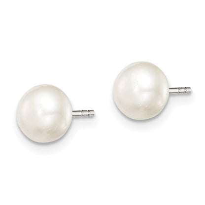 Sterling Silver Rh-Plated 6-7mm White Fw Cultured Button Pearl Stud Earring