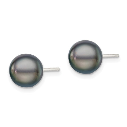 Sterling Silver Rh-Plated 8-9mm Black Fw Cultured Button Pearl Stud Earring