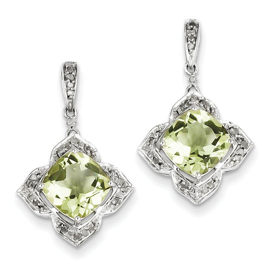 Sterling Silver Diamond & Lemon Quartz Earrings