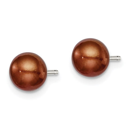 Sterling Silver Rh-Plated 6-7mm Brown Fw Cultured Button Pearl Stud Earring
