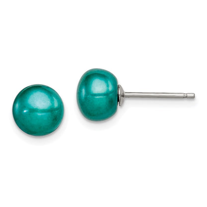 Sterling Silver Polished Teal 6-7mm Freshwater Cultured Pearl Button Post Earrings