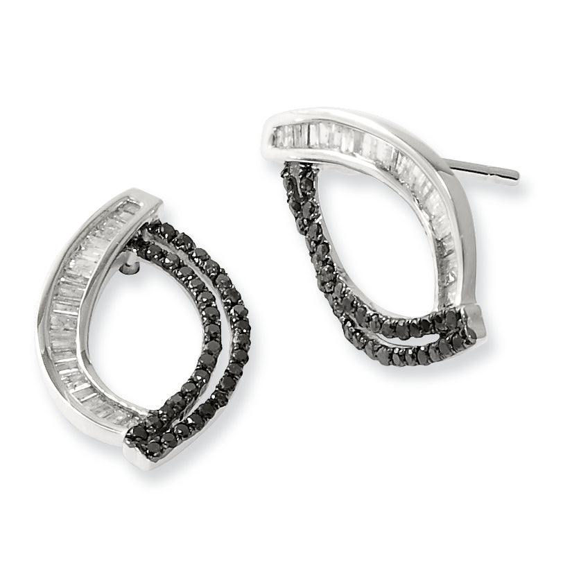 Sterling Silver Black And White Diamond Post Earrings