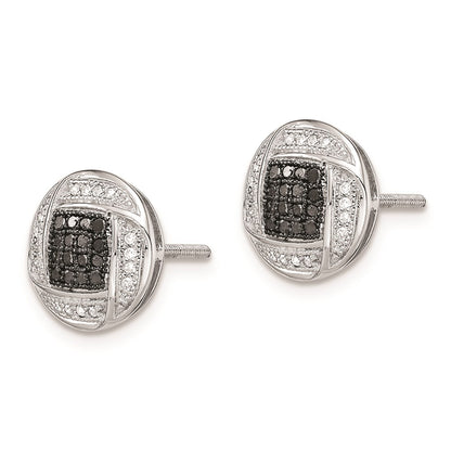 Sterling Silver White Night Rhodium-Plated Black And Diamond Post Earrings