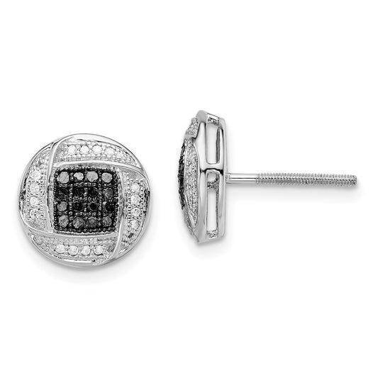 Sterling Silver White Night Rhodium-Plated Black And Diamond Post Earrings