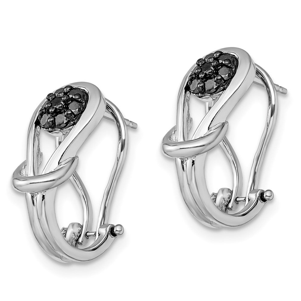 Sterling Silver White Night Rhodium-Plated Black Diamond Love Knot Omega Back Earrings