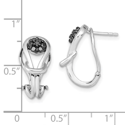 Sterling Silver White Night Rhodium-Plated Black Diamond Love Knot Omega Back Earrings