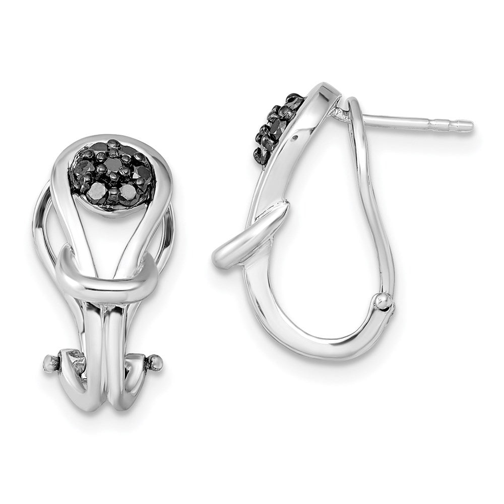 Sterling Silver White Night Rhodium-Plated Black Diamond Love Knot Omega Back Earrings