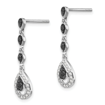 Sterling Silver White Night Rhodium-Plated Black And Diamond Teardrop Post Dangle Earrings