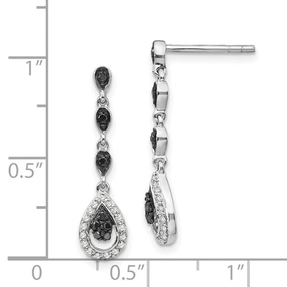 Sterling Silver White Night Rhodium-Plated Black And Diamond Teardrop Post Dangle Earrings