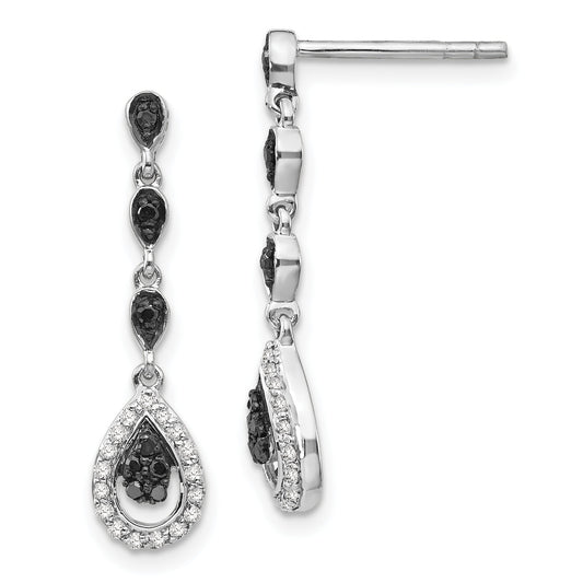 Sterling Silver White Night Rhodium-Plated Black And Diamond Teardrop Post Dangle Earrings