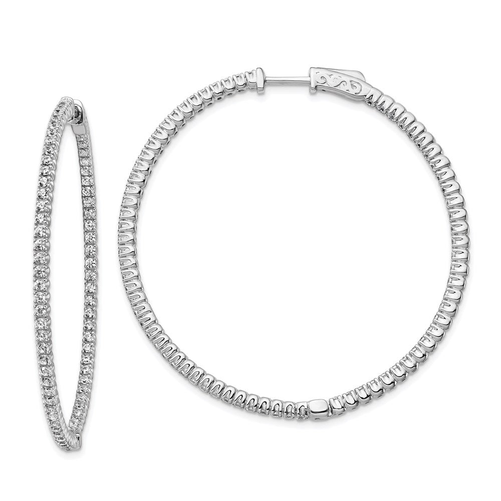 Sterling Silver Shimmer Rhodium-Plated 140 Stone 1.5mm Cz In And Out Round Hinged Hoop Earrings