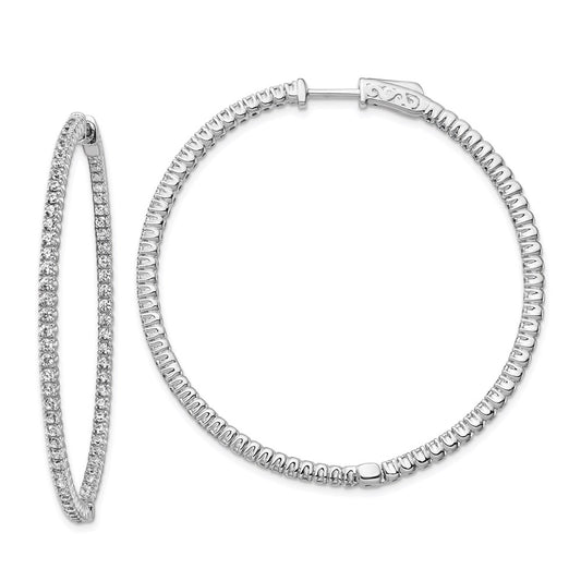Sterling Silver Shimmer Rhodium-Plated 140 Stone 1.5mm Cz In And Out Round Hinged Hoop Earrings