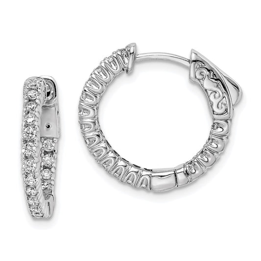 Sterling Silver Shimmer Rhodium-Plated 34 Stone 1.7mm Cz In And Out Round Hinged Hoop Earrings