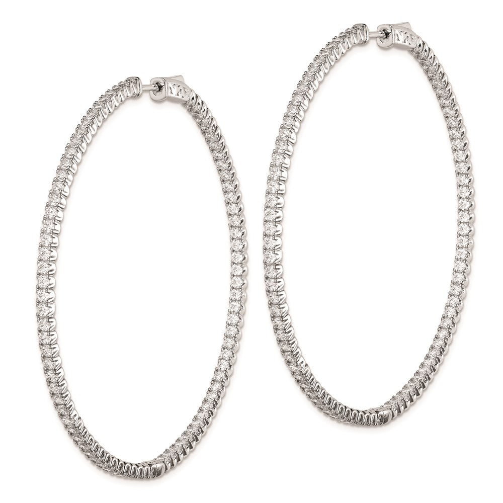 Sterling Silver Shimmer Rhodium-Plated 166 Stone 2mm Cz In And Out Round Hinged Hoop Earrings