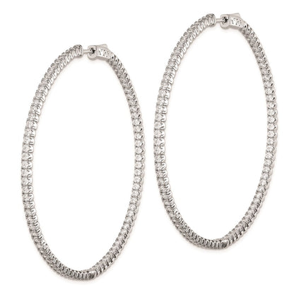 Sterling Silver Shimmer Rhodium-Plated 166 Stone 2mm Cz In And Out Round Hinged Hoop Earrings