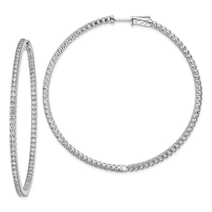 Sterling Silver Shimmer Rhodium-Plated 166 Stone 2mm Cz In And Out Round Hinged Hoop Earrings