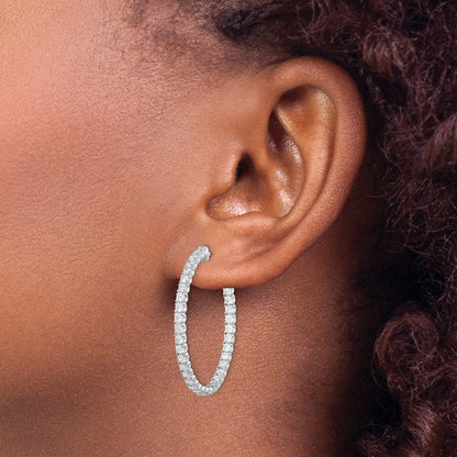 Sterling Silver Shimmer Rhodium-Plated 72 Stone 2.1mm Cz In And Out Round Hinged Hoop Earrings