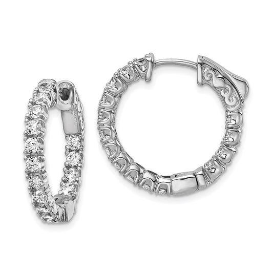 Sterling Silver Shimmer Rhodium-Plated 30 Stone 2.25mm Cz In And Out Round Hinged Hoop Earrings