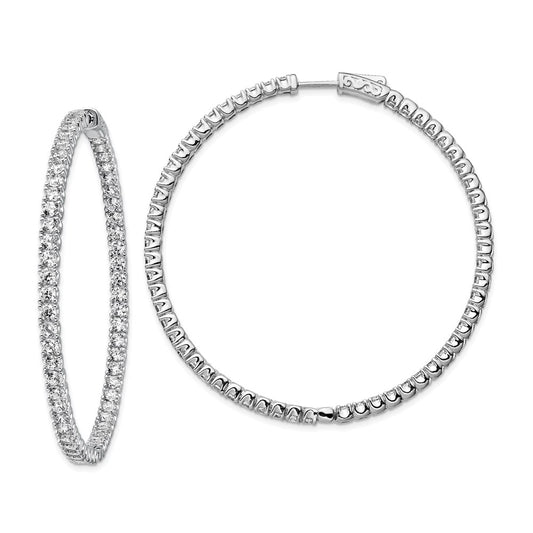 Sterling Silver Shimmer Rhodium-Plated 114 Stone 2.5mm Cz In And Out Round Hinged Hoop Earrings