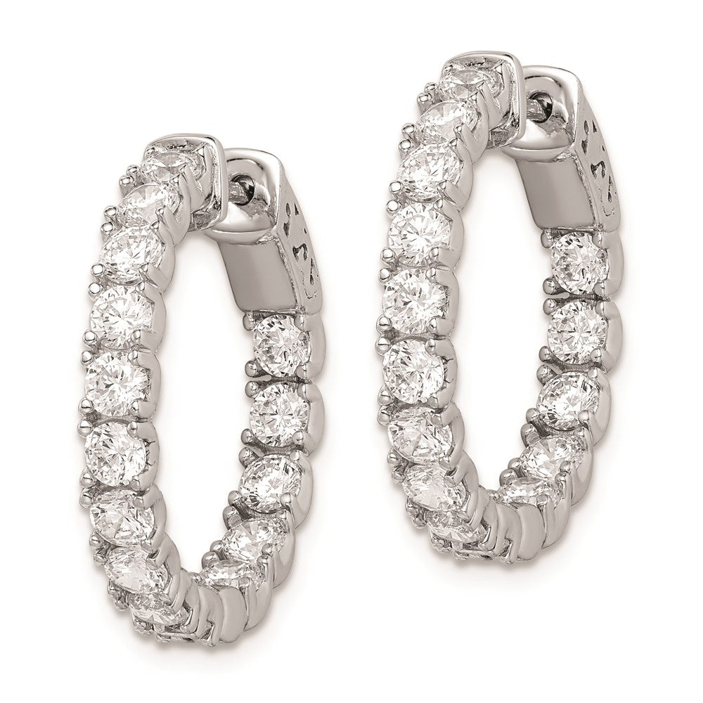 Sterling Silver Shimmer Rhodium-Plated 30 Stone 3.0mm Cz In And Out Round Hinged Hoop Earrings