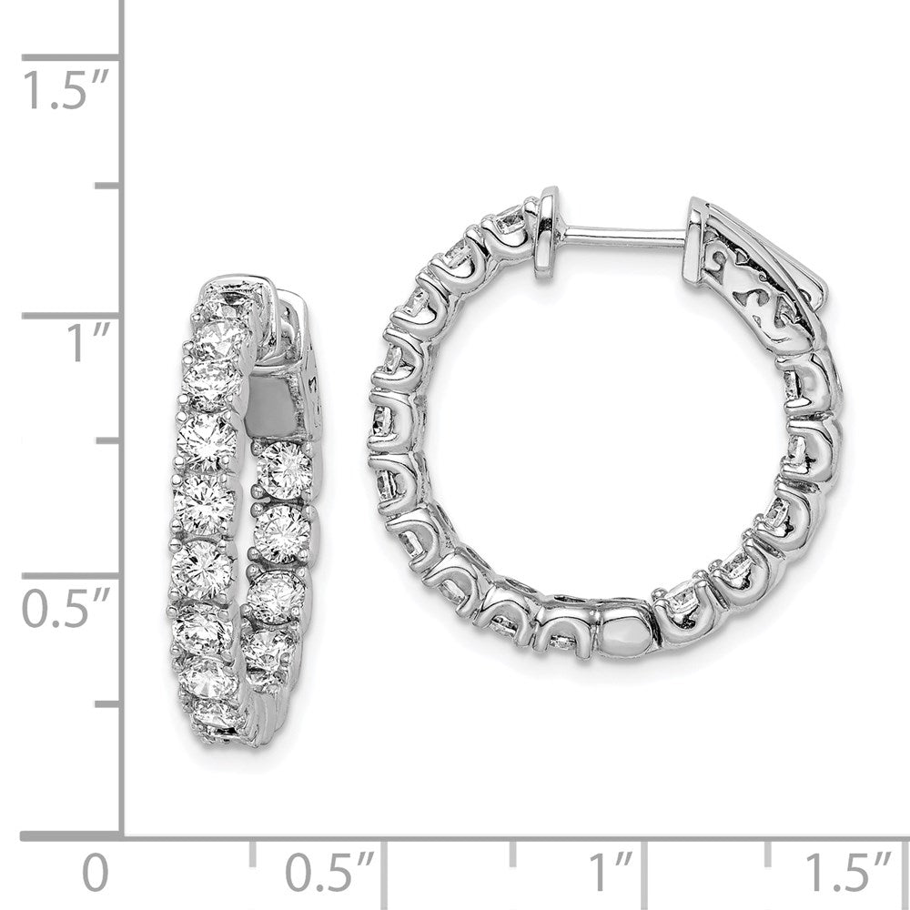 Sterling Silver Shimmer Rhodium-Plated 30 Stone 3.0mm Cz In And Out Round Hinged Hoop Earrings