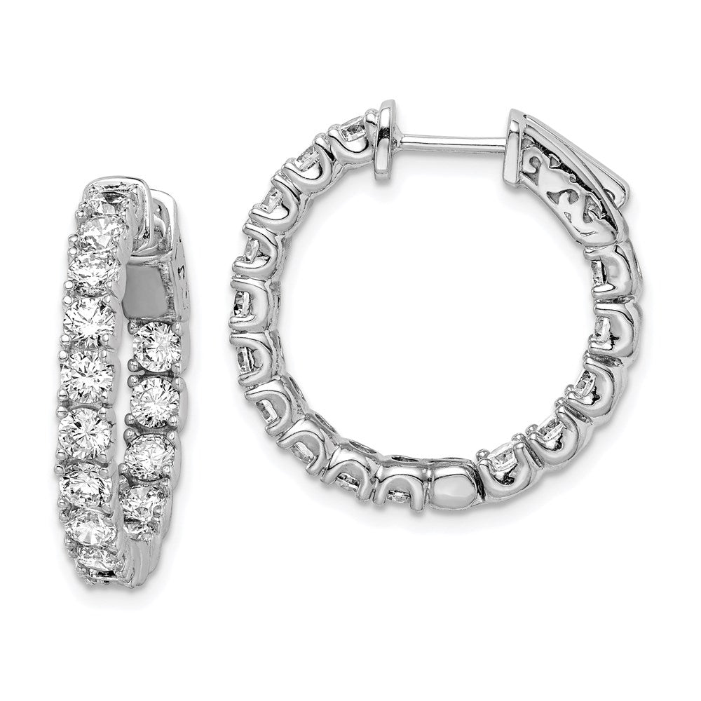 Sterling Silver Shimmer Rhodium-Plated 30 Stone 3.0mm Cz In And Out Round Hinged Hoop Earrings