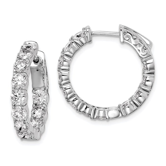 Sterling Silver Shimmer Rhodium-Plated 24 Stone 3.5mm Cz In And Out Round Hinged Hoop Earrings